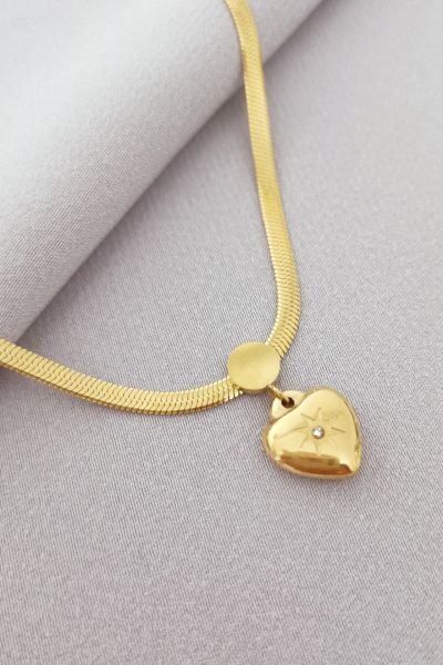 Çelik kalp kolye gold