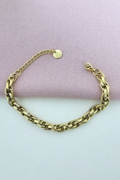 Gold Örgü Zincir Çelik Bileklik