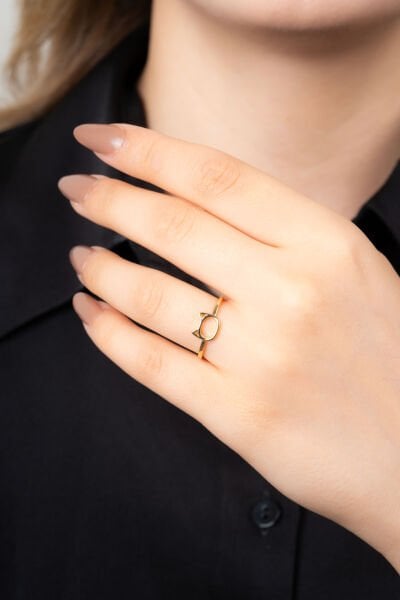 Gold Kedi Figür Tel Yüzük