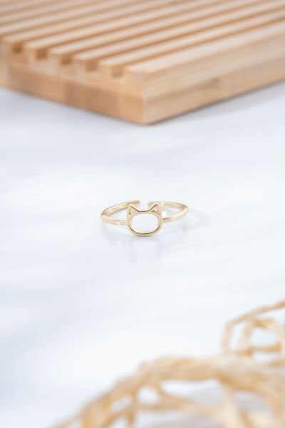 Gold Kedi Figür Tel Yüzük