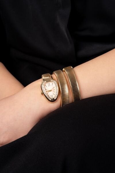 Gold Taşlı Pembe Yılan Saat