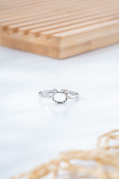 Silver Kedi Figürlü Tel Yüzük