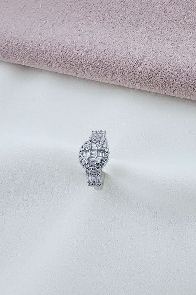Gümüş Oval Baget Taşlı Çelik Yüzük