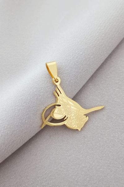 Çelik tuğra kolye ucu gold