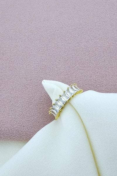 Gold Baget Taşlı Çelik Yüzük
