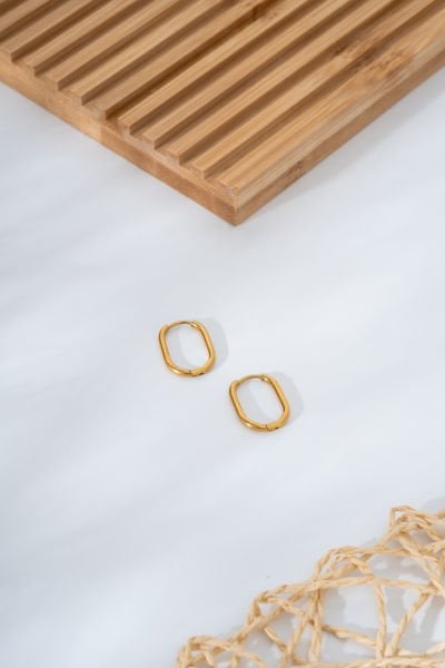 Gold Oval Çelik Halka Küpe