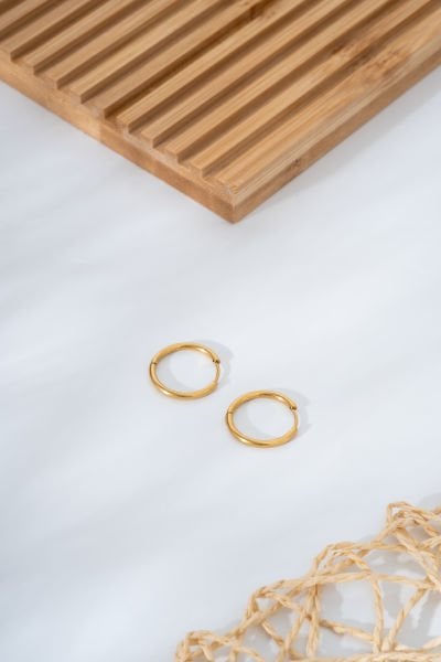 Gold Minimal Çelik Halka Küpe