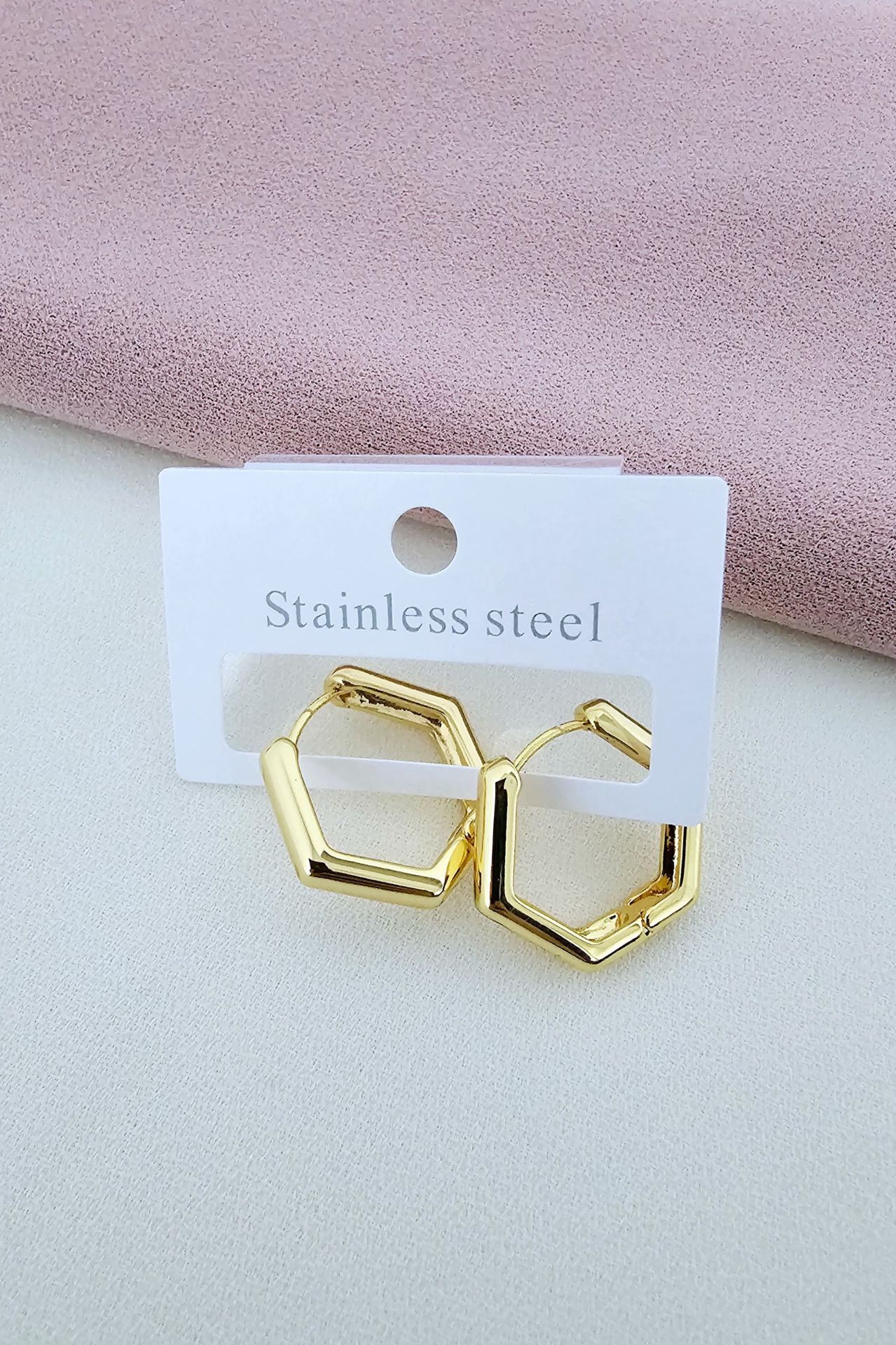 Gold Beşgen Çelik Halka Küpe