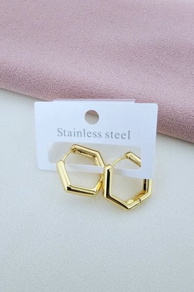 Gold Beşgen Çelik Halka Küpe