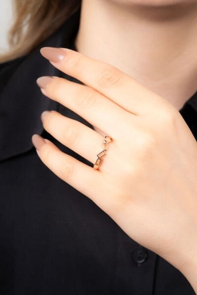 Bakır Geometrik Desenli Yüzük