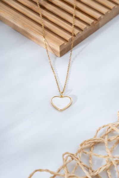 Gold Sedef Kalp Kolye