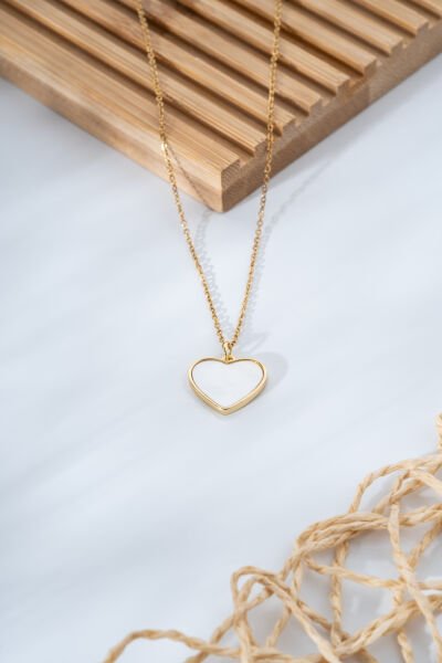 Gold Sedef Kalp Kolye