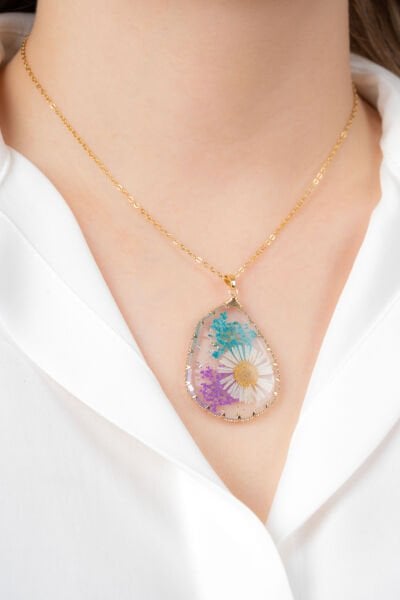 Şeffaf Japon Mavi Papatya Kolye