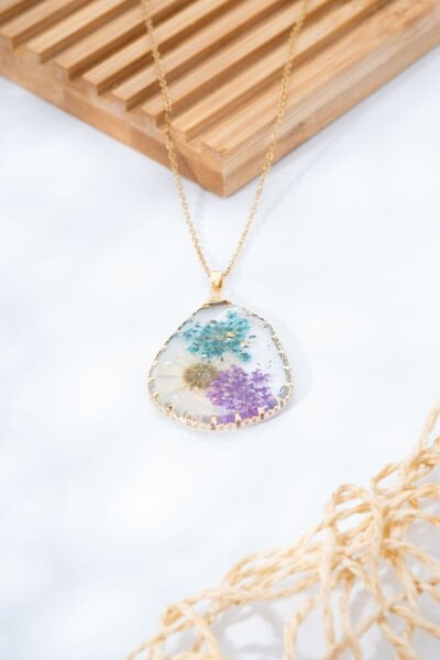 Şeffaf Japon Mavi Papatya Kolye