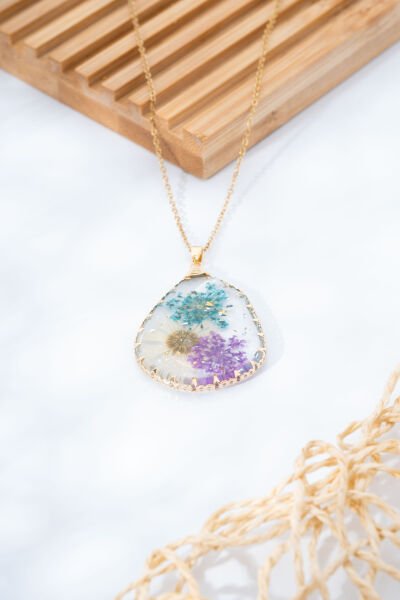 Şeffaf Japon Mavi Papatya Kolye