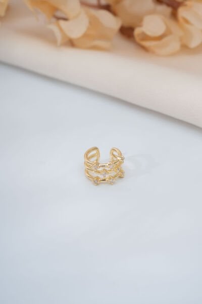 Gold 3 Sıra Taşlı Ear Cuff Küpe (Tek Adet Fiyatıdır)