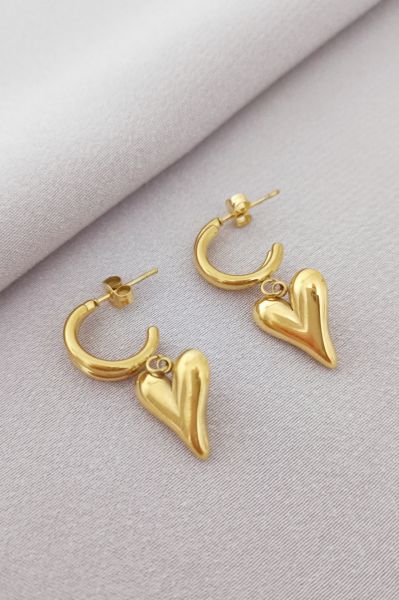 Çelik kalp küpe gold