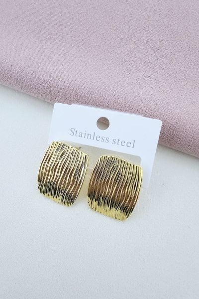 Gold Dalga Desenli Çelik Küpe