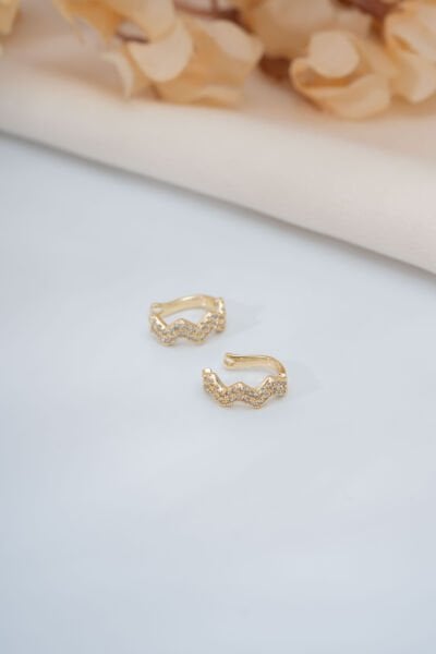 Gold Zigzak Earcuff  Taşlı Küpe(Tek Adet Fiyatıdır)