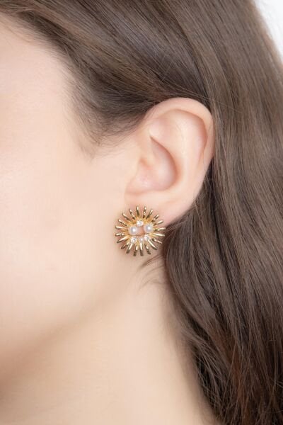 Gold İnci Detay Ay Işık Küpe