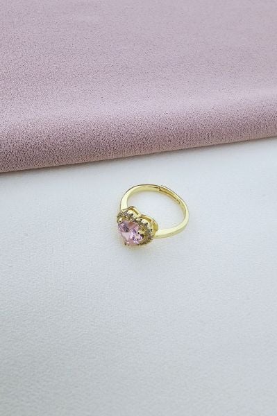 Çelik pembe taşlı yüzük