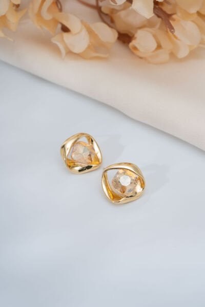 Gold Kristal Köşegen Küpe