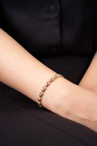 Rose Taşlı Sıralı X Bileklik