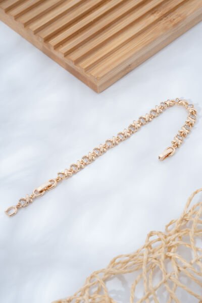 Rose Taşlı Sıralı X Bileklik