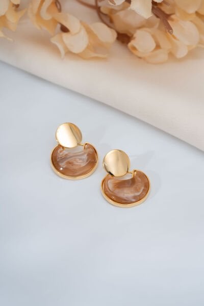 Gold Amber Hilal Küpe