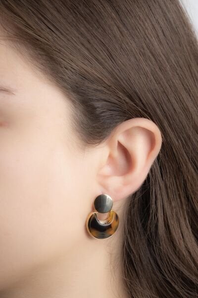 Gold Koyu Amber Hilal Küpe