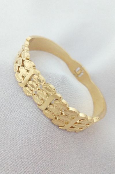 Çelik arpa model kalın bileklik gold