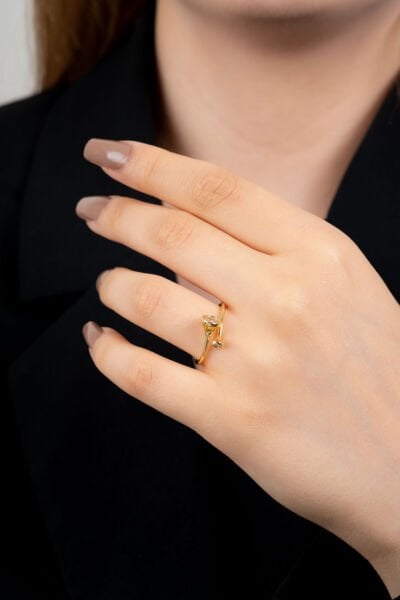 Gold Mini Taşlı Meşale Yüzük