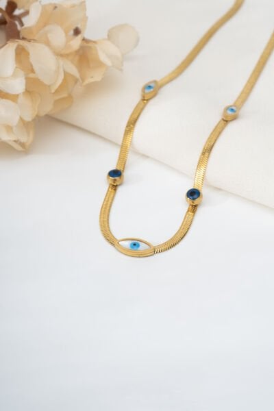 Gold İtalyan Zincir Üzeri Nazar Boncuklu Kolye
