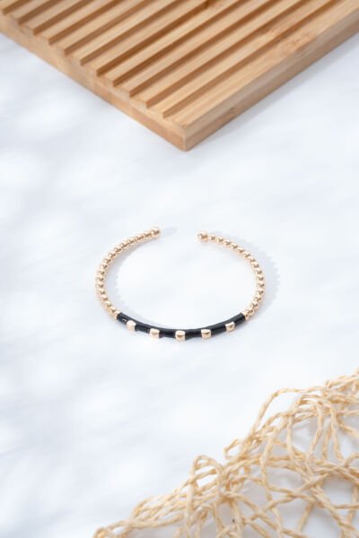 Rose Siyah Detaylı Gold Bileklik