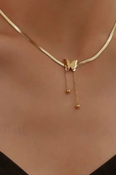 Çelik kelebek kolye gold