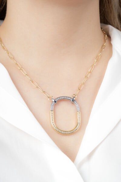 İki Renk Oval Halka Kolye