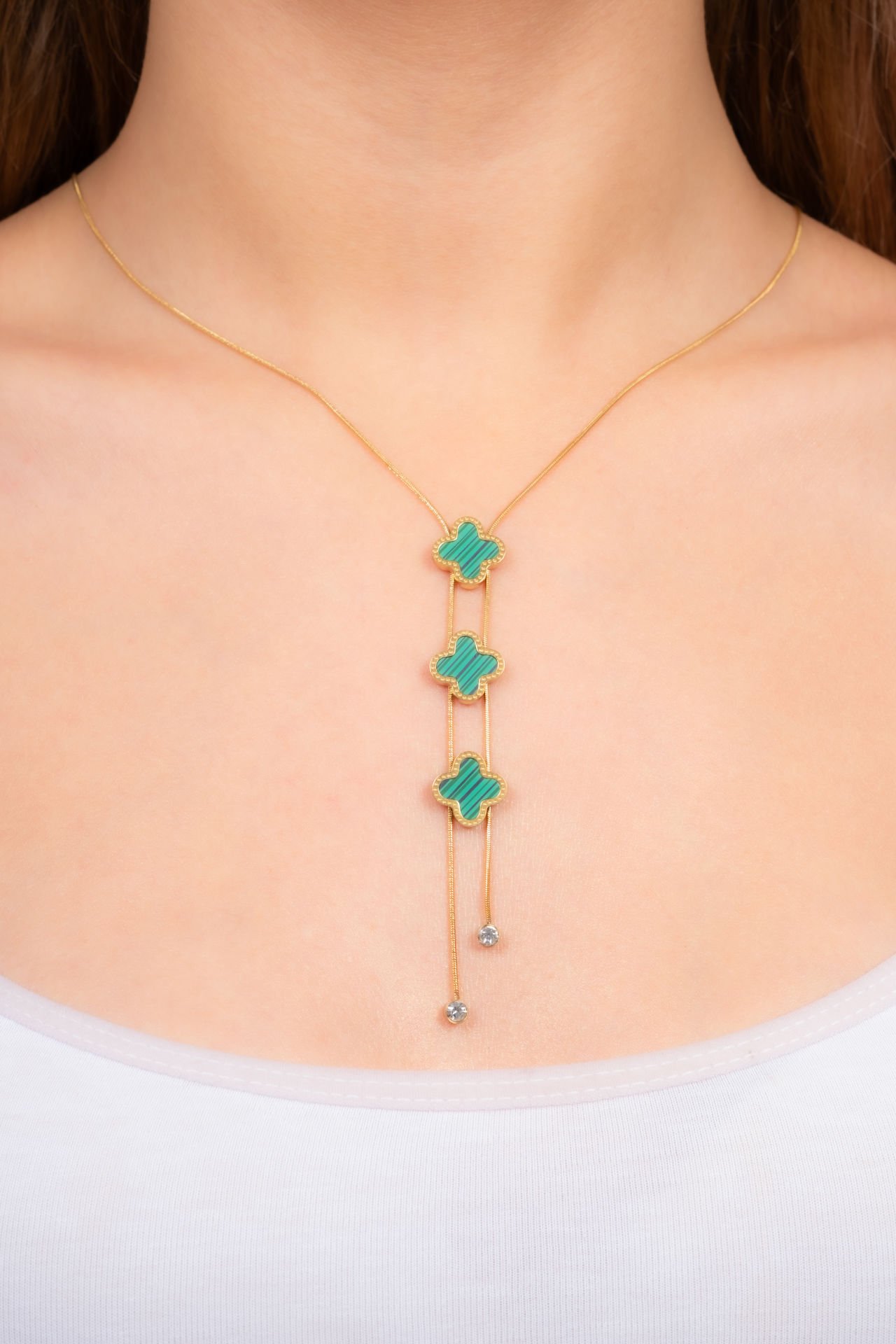 3'lü yeşil Çelik yonca kolye