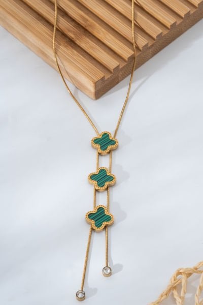 3'lü yeşil Çelik yonca kolye