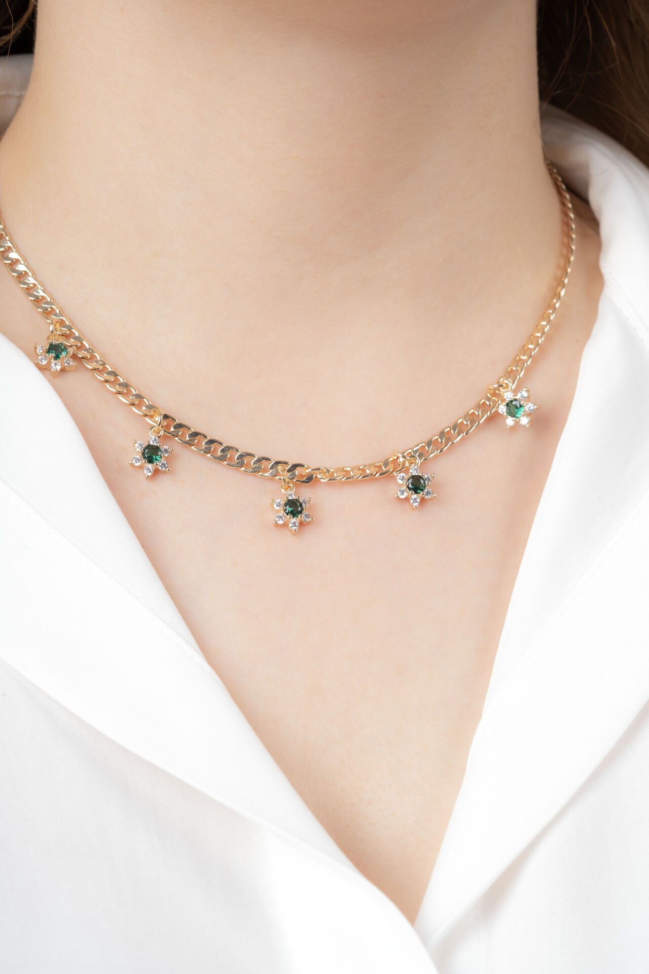 Rose Zümrüt Yeşili Taşlı Kolye