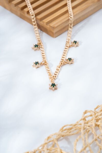 Rose Zümrüt Yeşili Taşlı Kolye