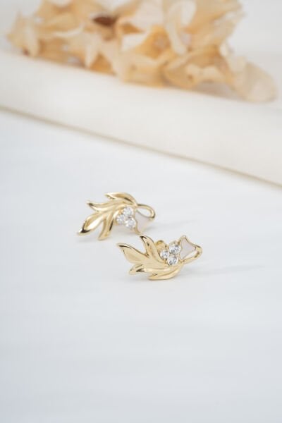Xuping Gold Taşlı Yaprak Küpe