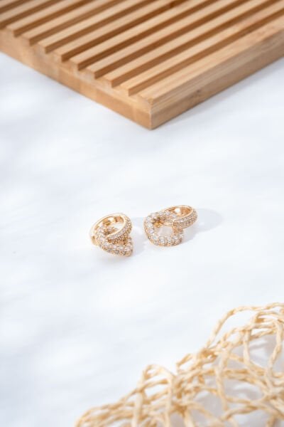 Rose Zarif Taş İşlemeli Küpe