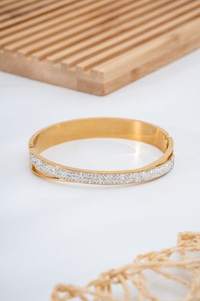 Taşlı Çelik Kelepçe Bileklik