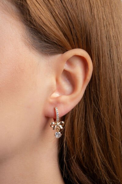 Rose Fiyonk Taşlı Küpe