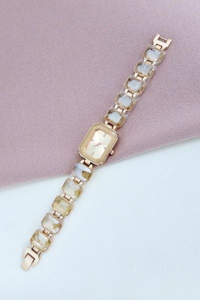 Rose Gold Bej Taşlı Kadın Kol Saati