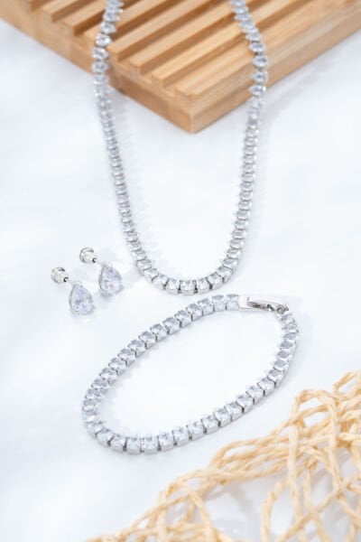 Silver Mini Damla Pırlanta Set