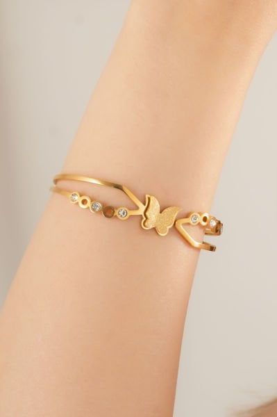 Çelik Kelebek Taşlı Model Bileklik