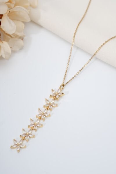 Gold Cam Çiçek Y Kolye