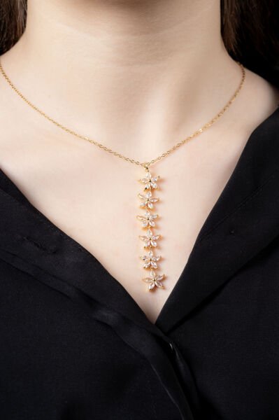 Gold Cam Çiçek Y Kolye