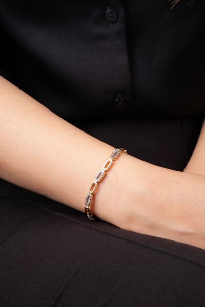 Rose Oval Zirkon Taş Detaylı Bileklik